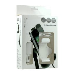 Car Mount Holder with USB Charger (Long White)